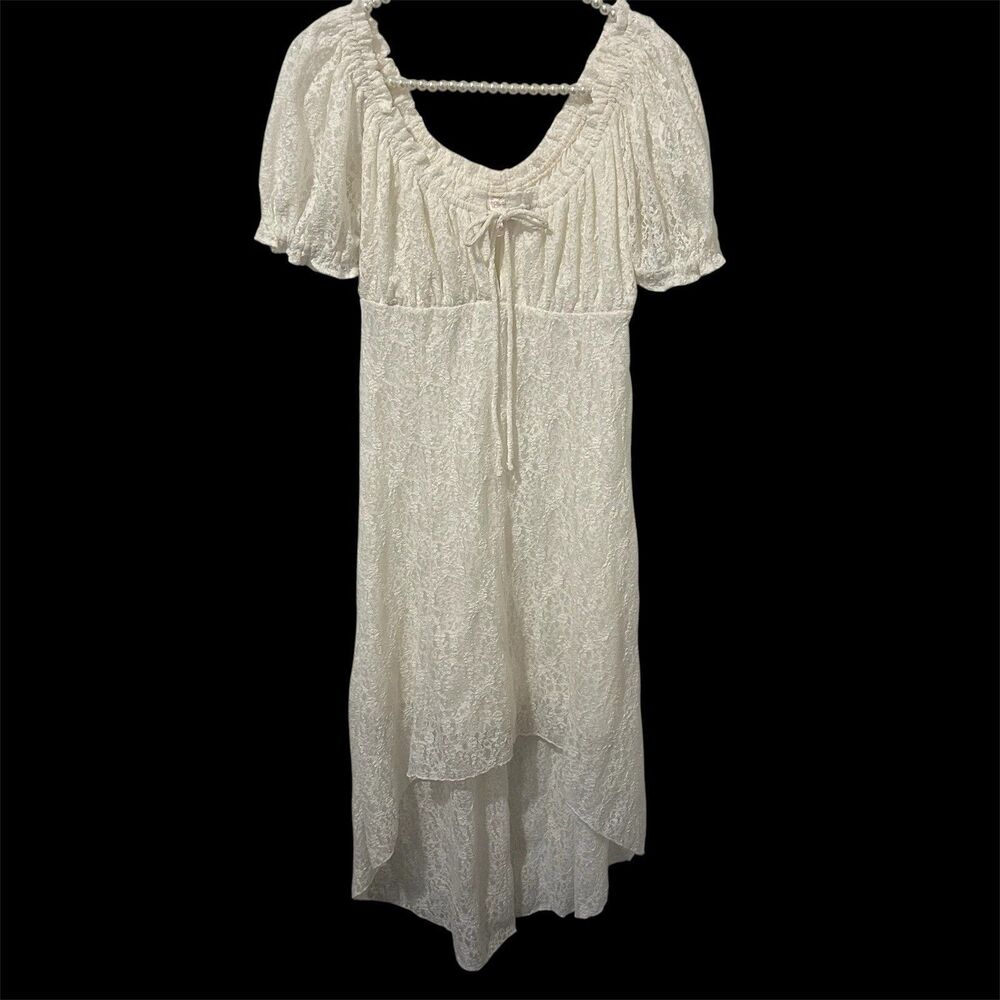 Lace Babydoll Dress Womens M White Coquette Cottagecore Milkmaid Midi NOBO Fairy